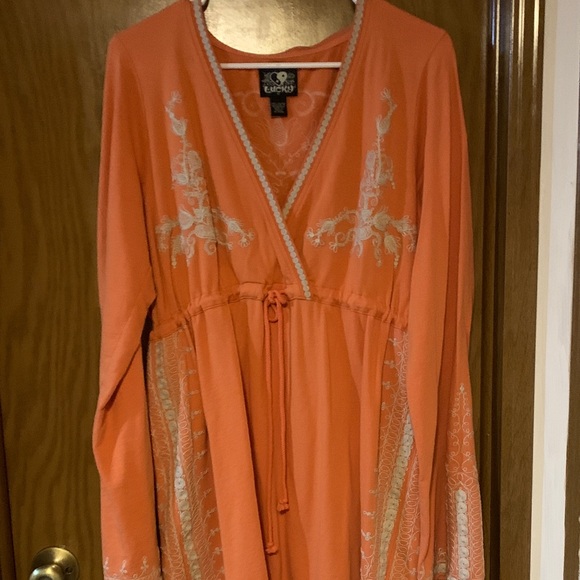 Lucky Brand Dresses & Skirts - Rare lucky bramd orange embroidered dress with drawstring size X-Large